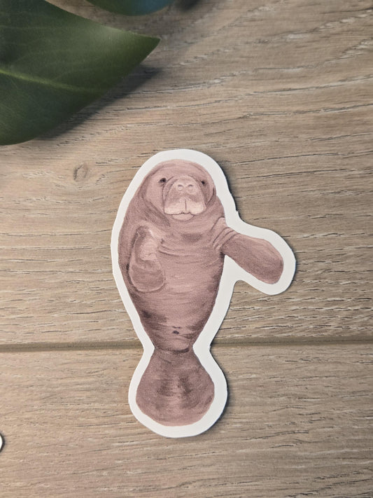 Hand-Painted Vinyl Manatee Sticker (3") – Water Bottle Decal