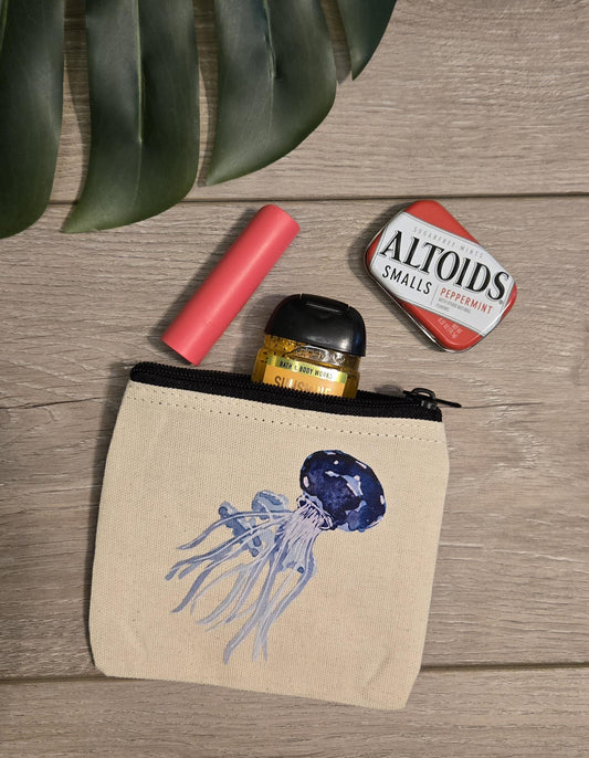 Mini zippered pouch, small cosmetic, jellyfish bag