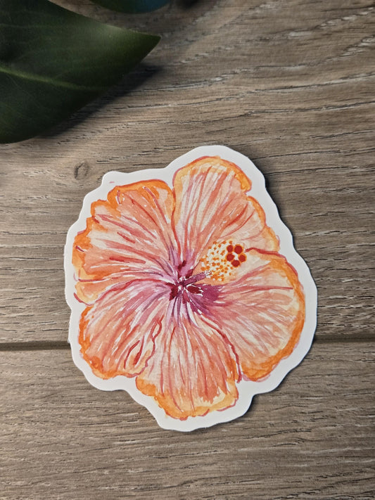 Hand-Painted Vinyl Watercolor Hibiscus Sticker (3.5") Waterbottle Decal