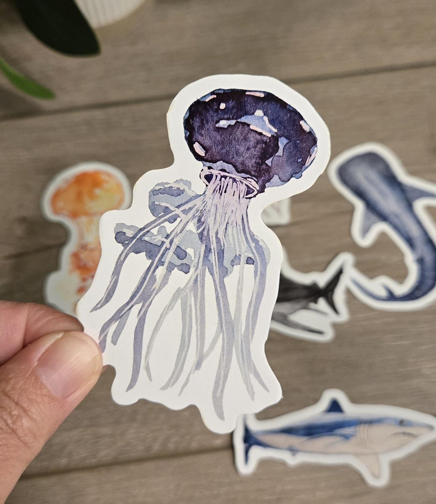 Hand-Painted Vinyl Watercolor Jellyfish Stickers (3.5")- Watercolor Decal