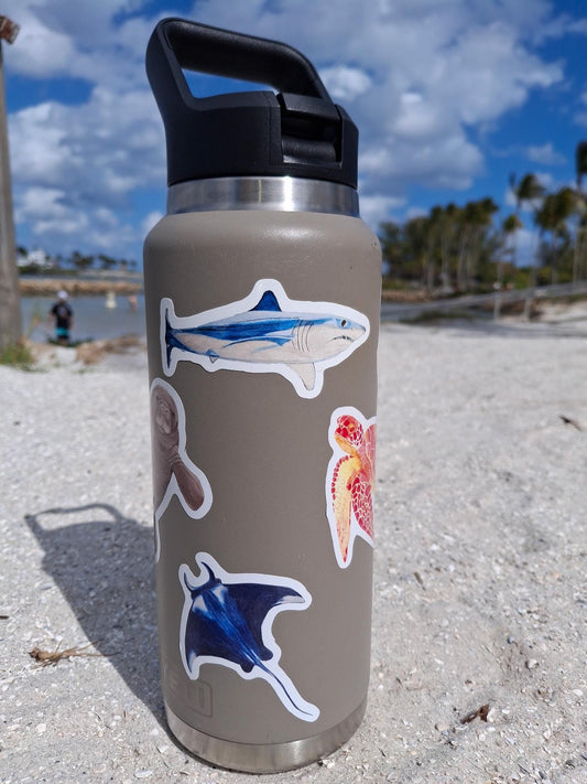 Hand-Drawn Vinyl Manta Ray Sticker (3")- Waterbottle Decal