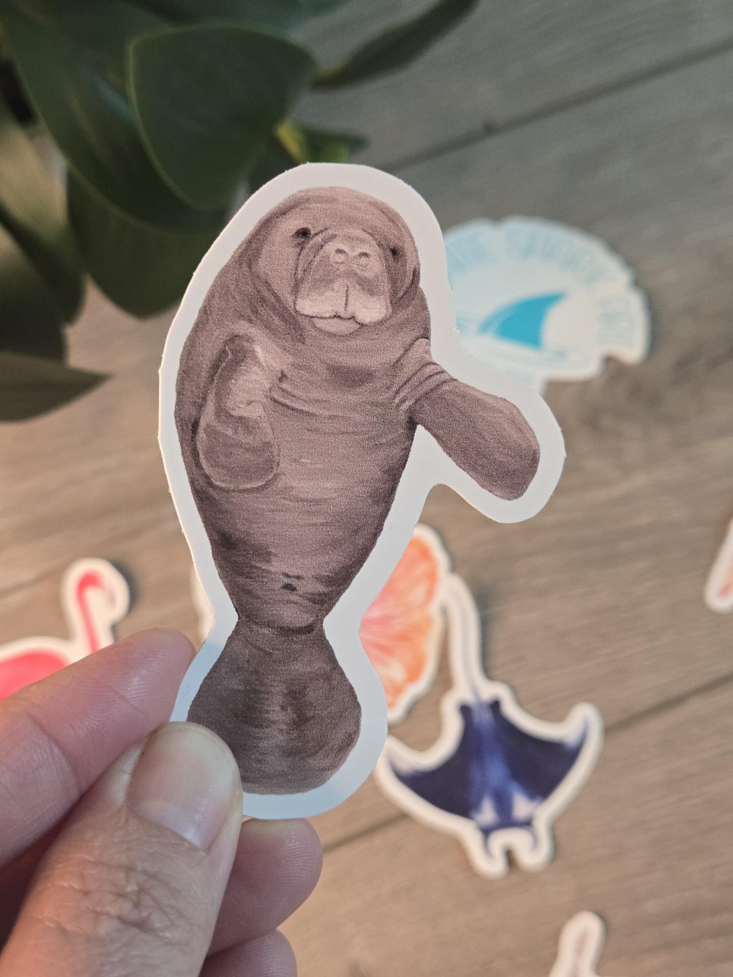 Hand-Painted Vinyl Manatee Sticker (3") – Water Bottle Decal