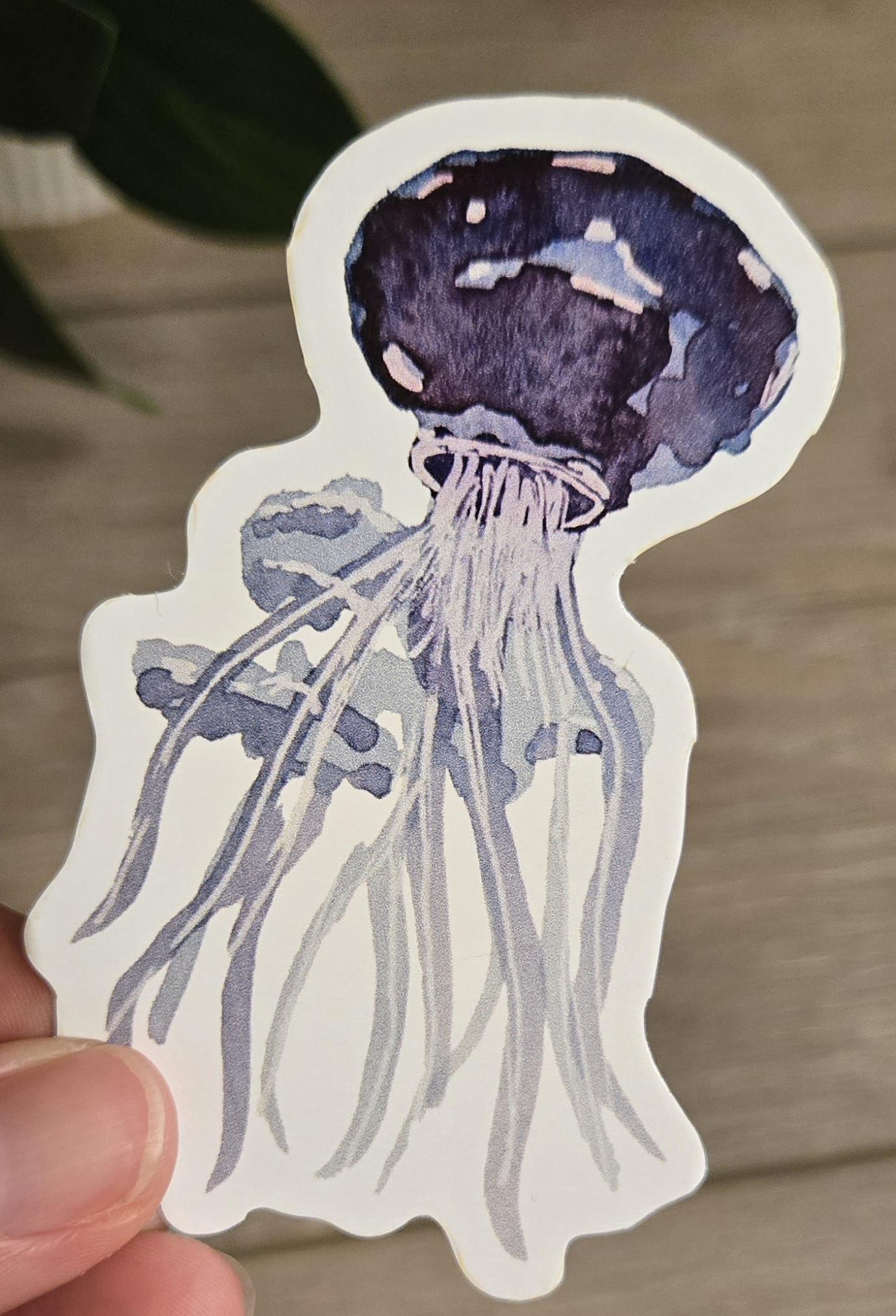 Hand-Painted Vinyl Watercolor Jellyfish Stickers (3.5")- Watercolor Decal
