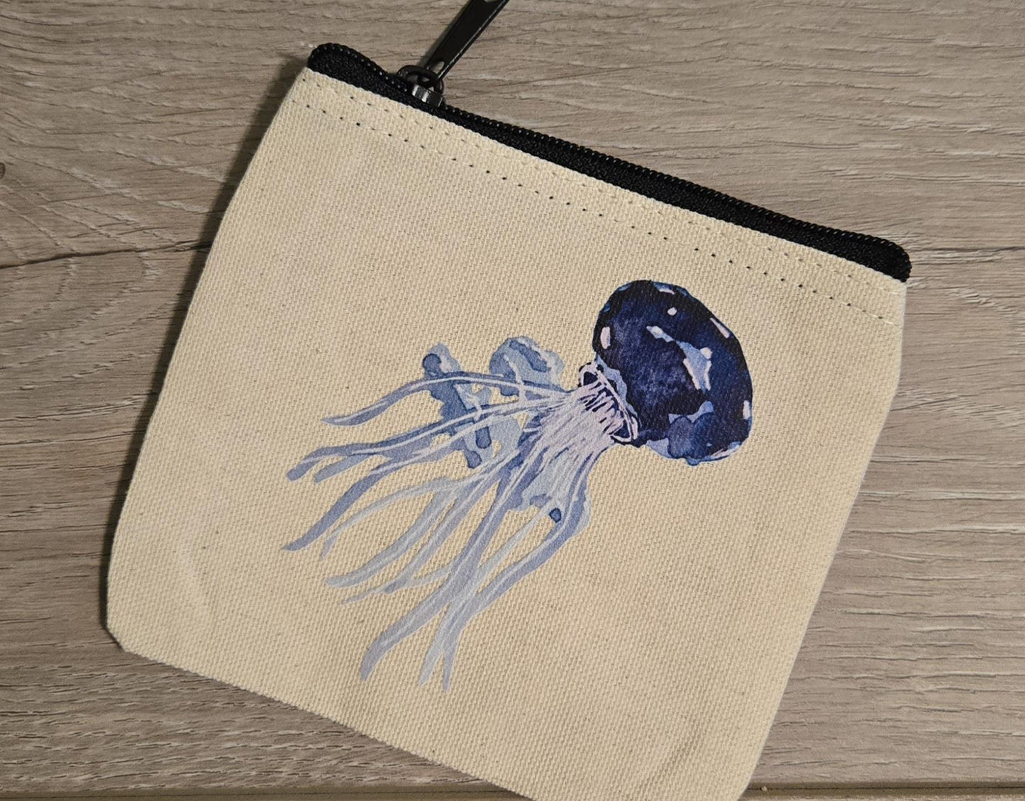 Mini zippered pouch, small cosmetic, jellyfish bag