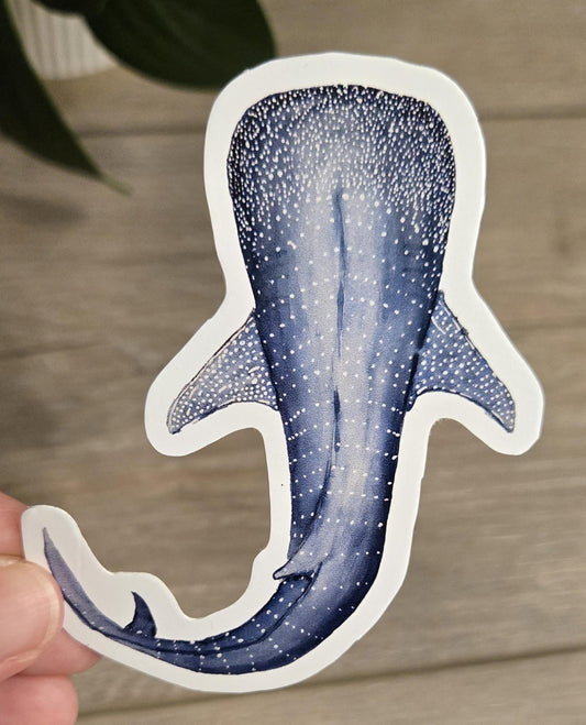 Hand-Drawn Vinyl Watercolor Shark Stickers (3-3.5")- Waterbottle Decals