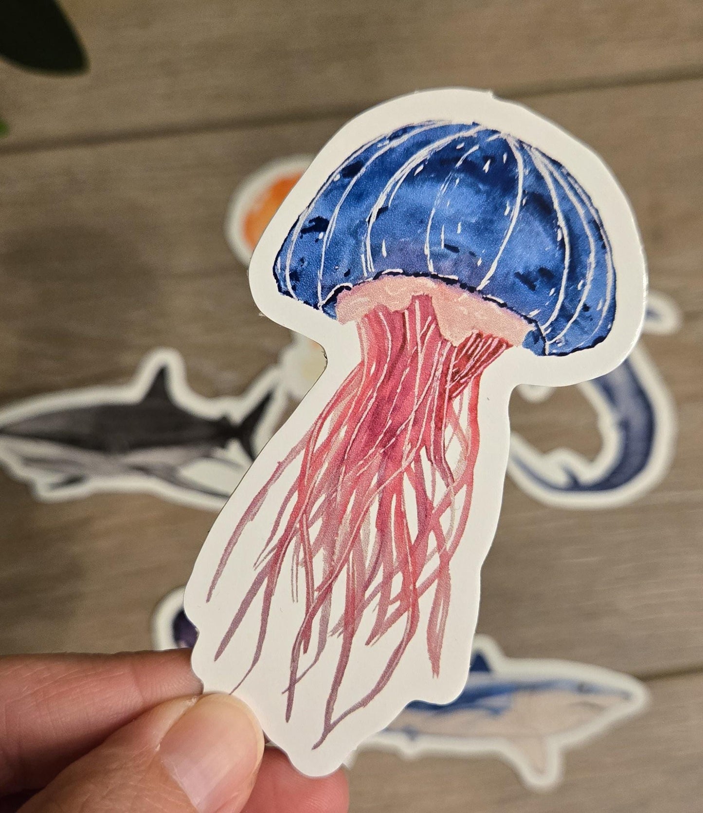 Hand-Painted Vinyl Watercolor Jellyfish Stickers (3.5")- Watercolor Decal
