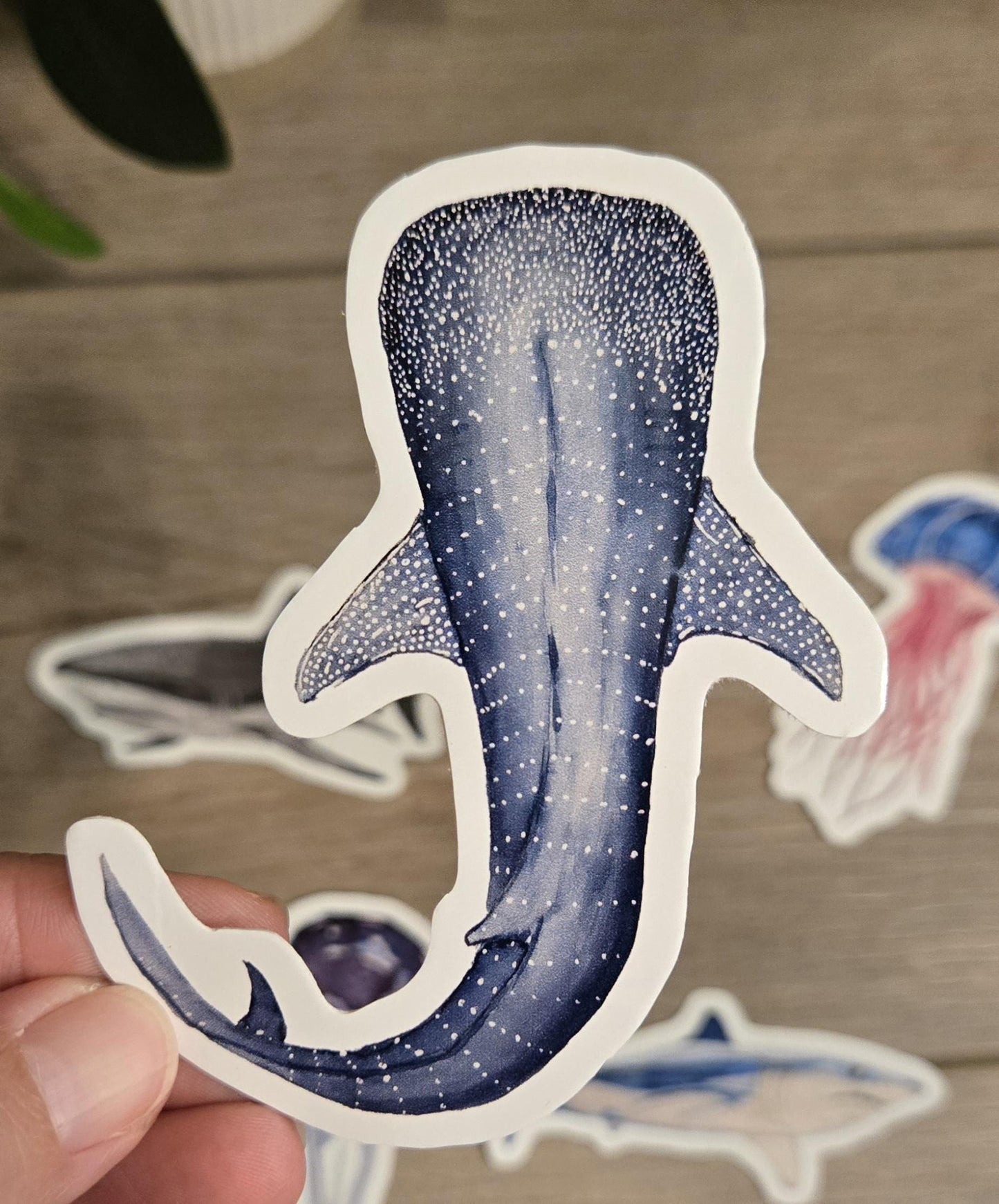 Hand-Drawn Vinyl Watercolor Shark Stickers (3-3.5")- Waterbottle Decals