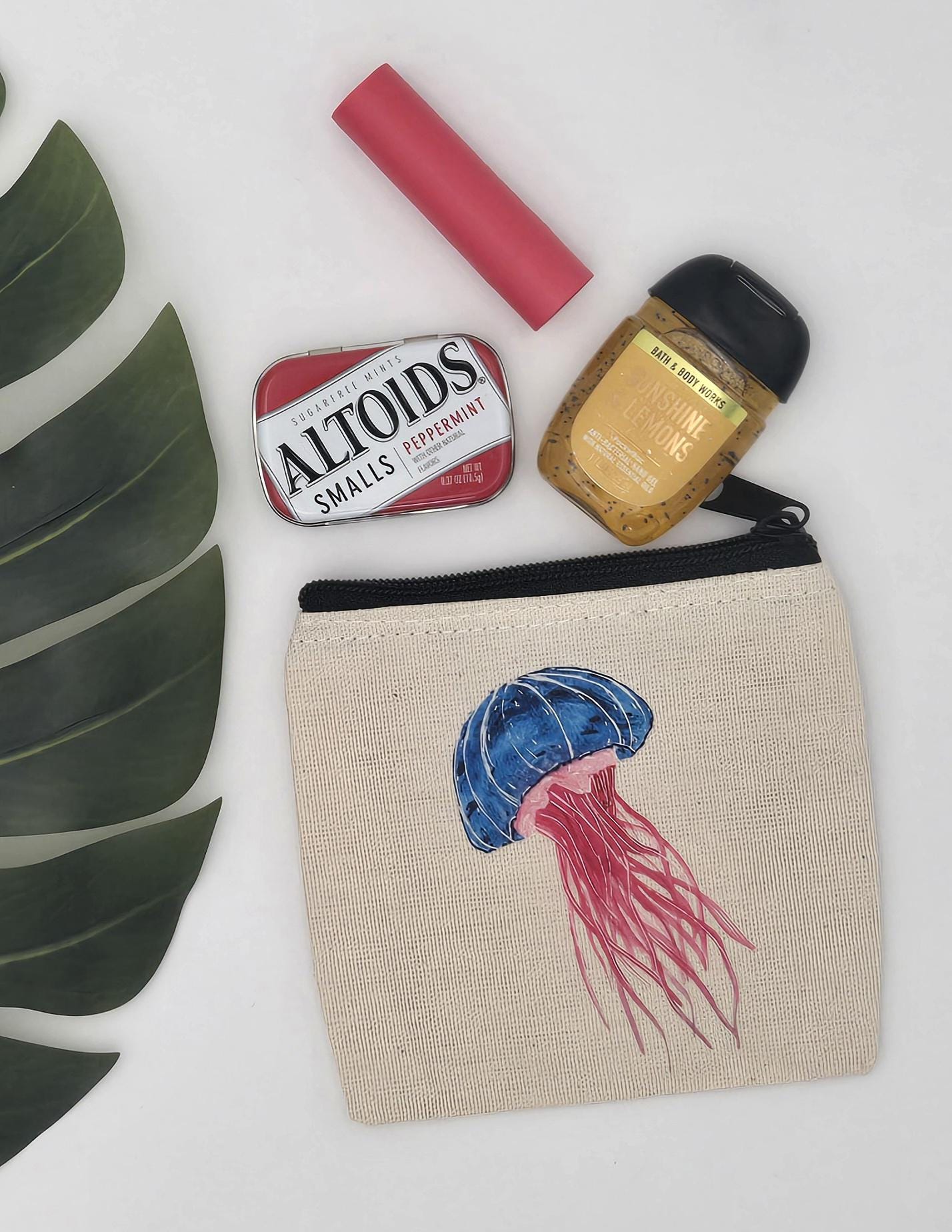 Mini zippered pouch, small cosmetic, jellyfish bag
