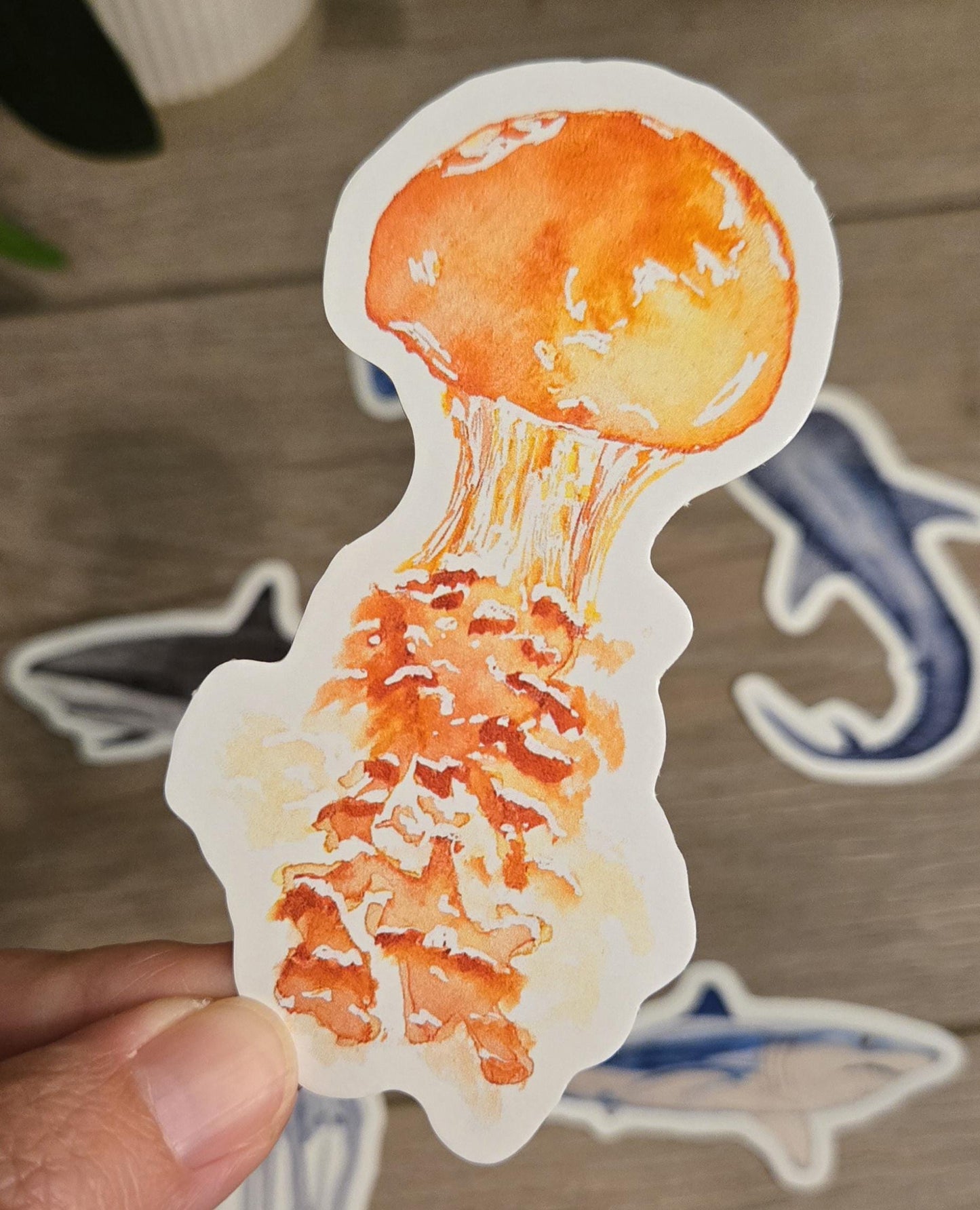 Hand-Painted Vinyl Watercolor Jellyfish Stickers (3.5")- Watercolor Decal