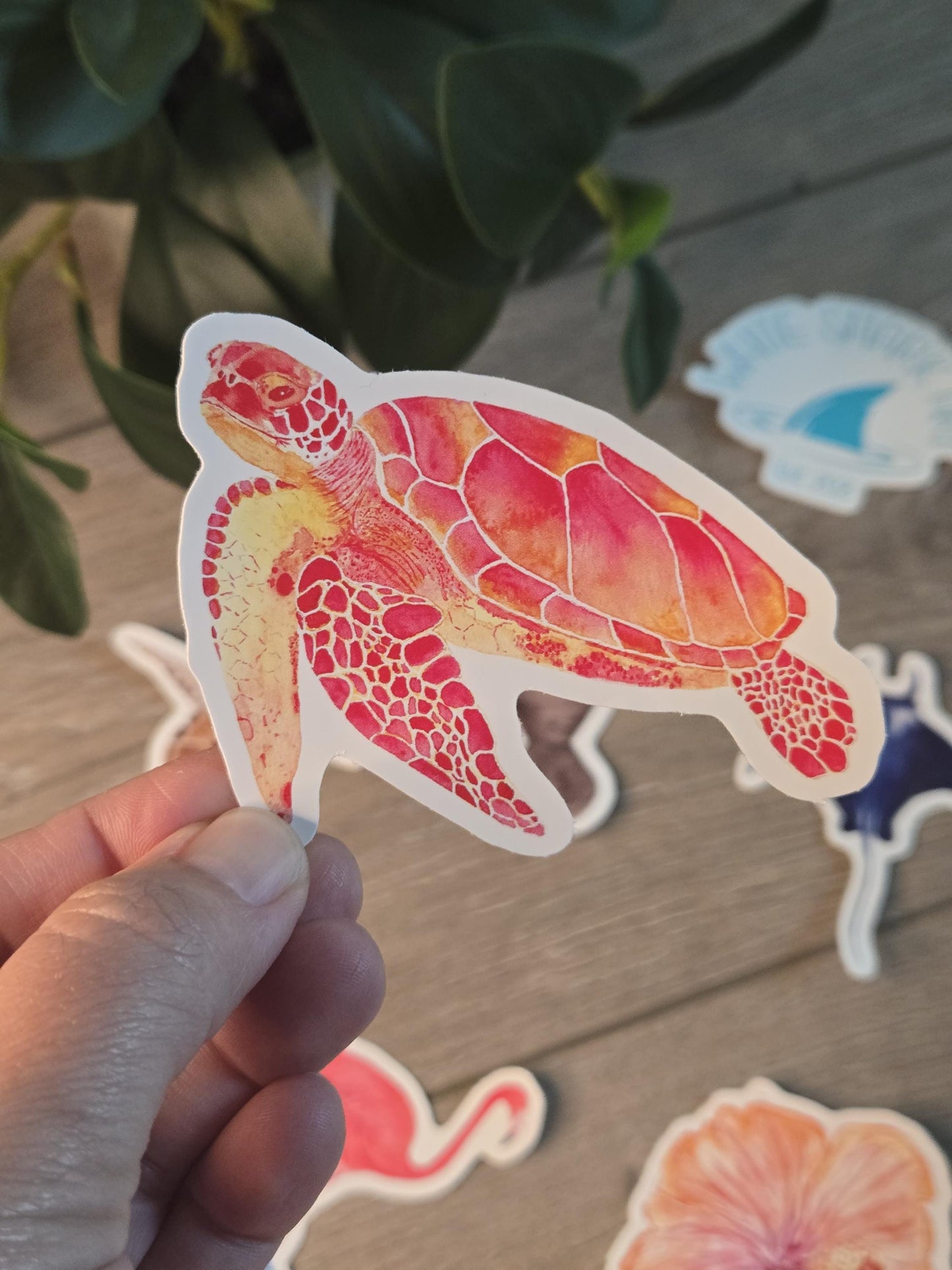 Hand-Painted Viny Watercolor Sea Turtle Stickers (3.5") - Waterbottle Stickers