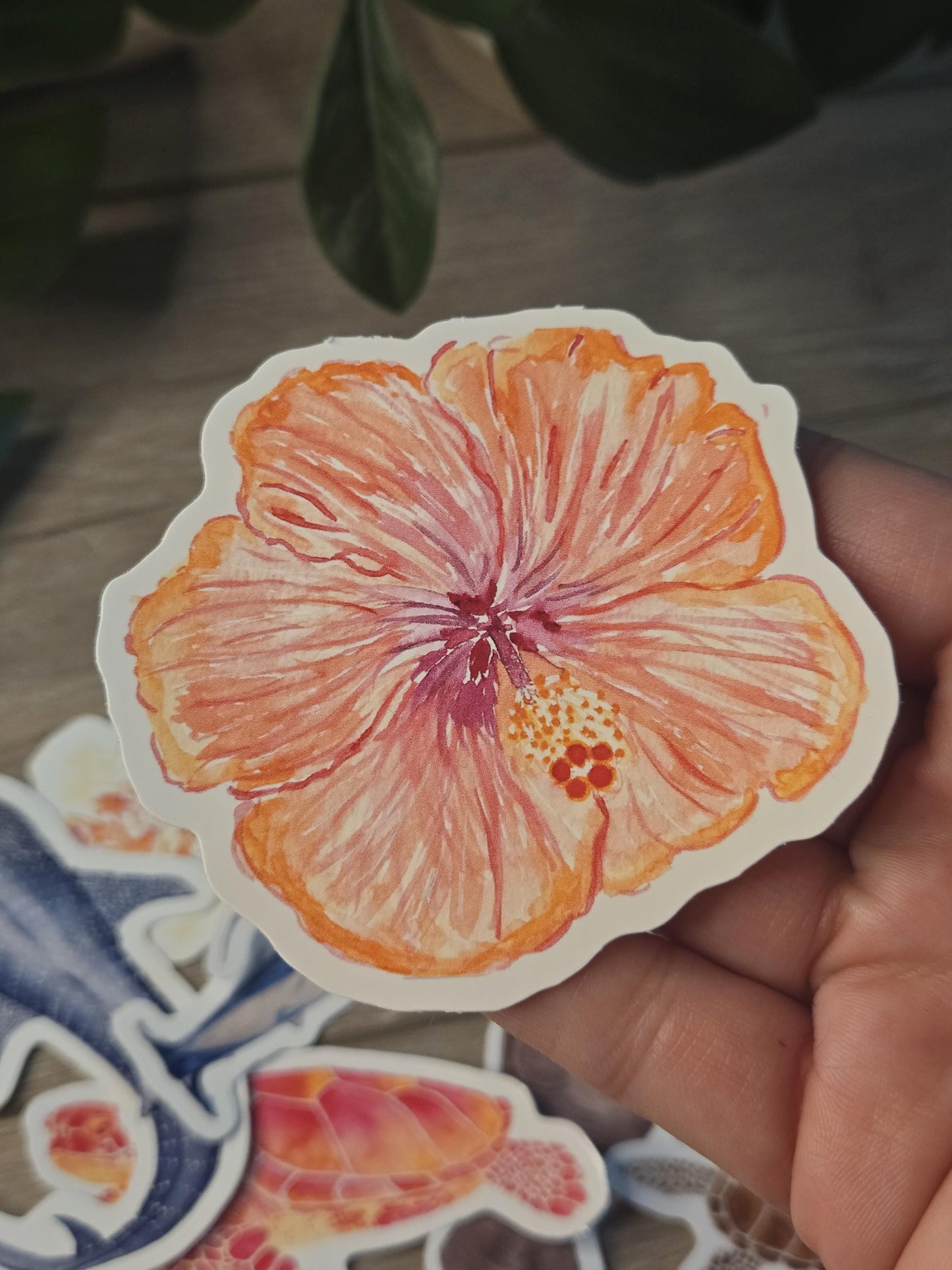 Hand-Painted Vinyl Watercolor Hibiscus Sticker (3.5") Waterbottle  Decal