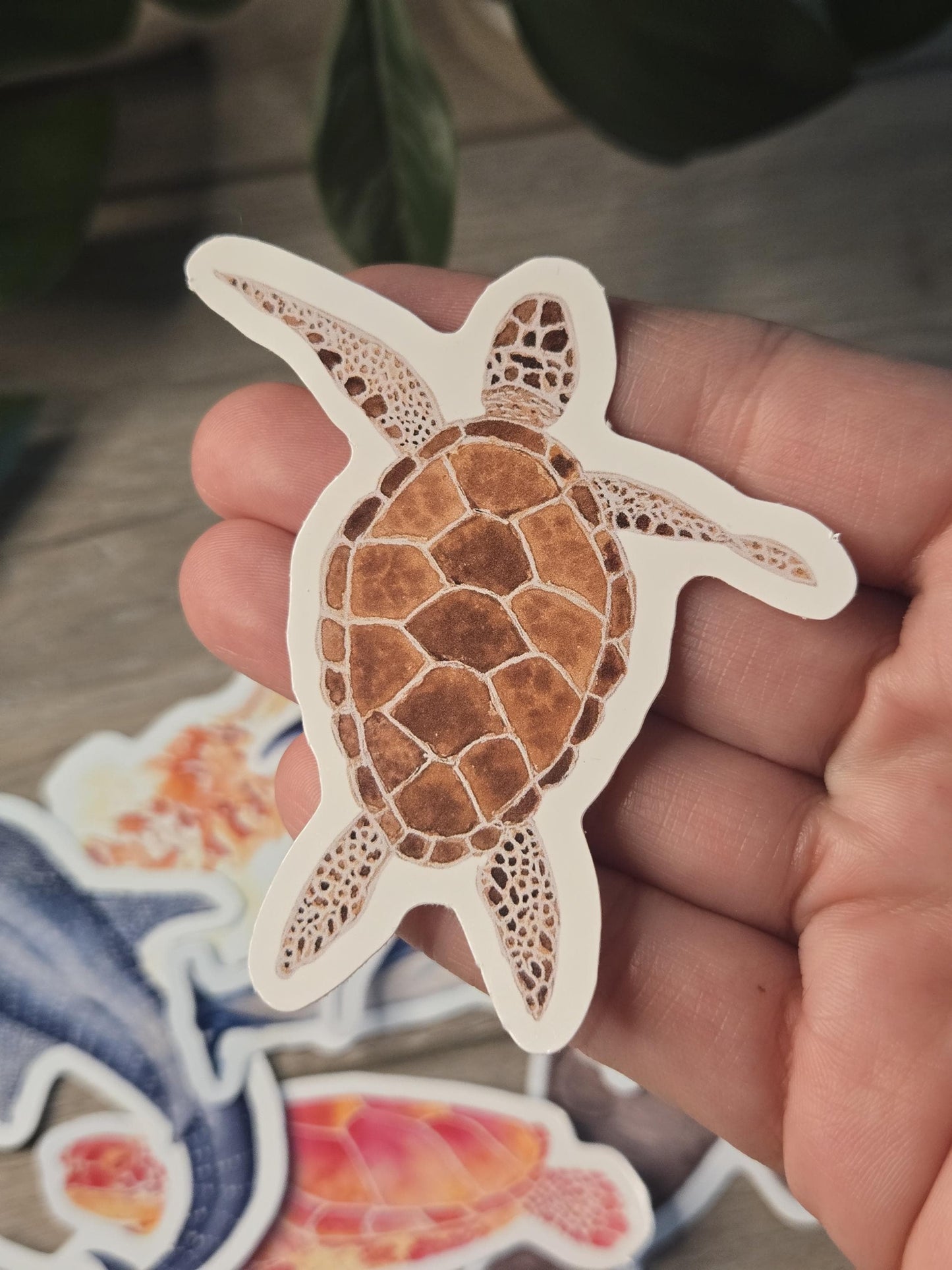Hand-Painted Viny Watercolor Sea Turtle Stickers (3.5") - Waterbottle Stickers