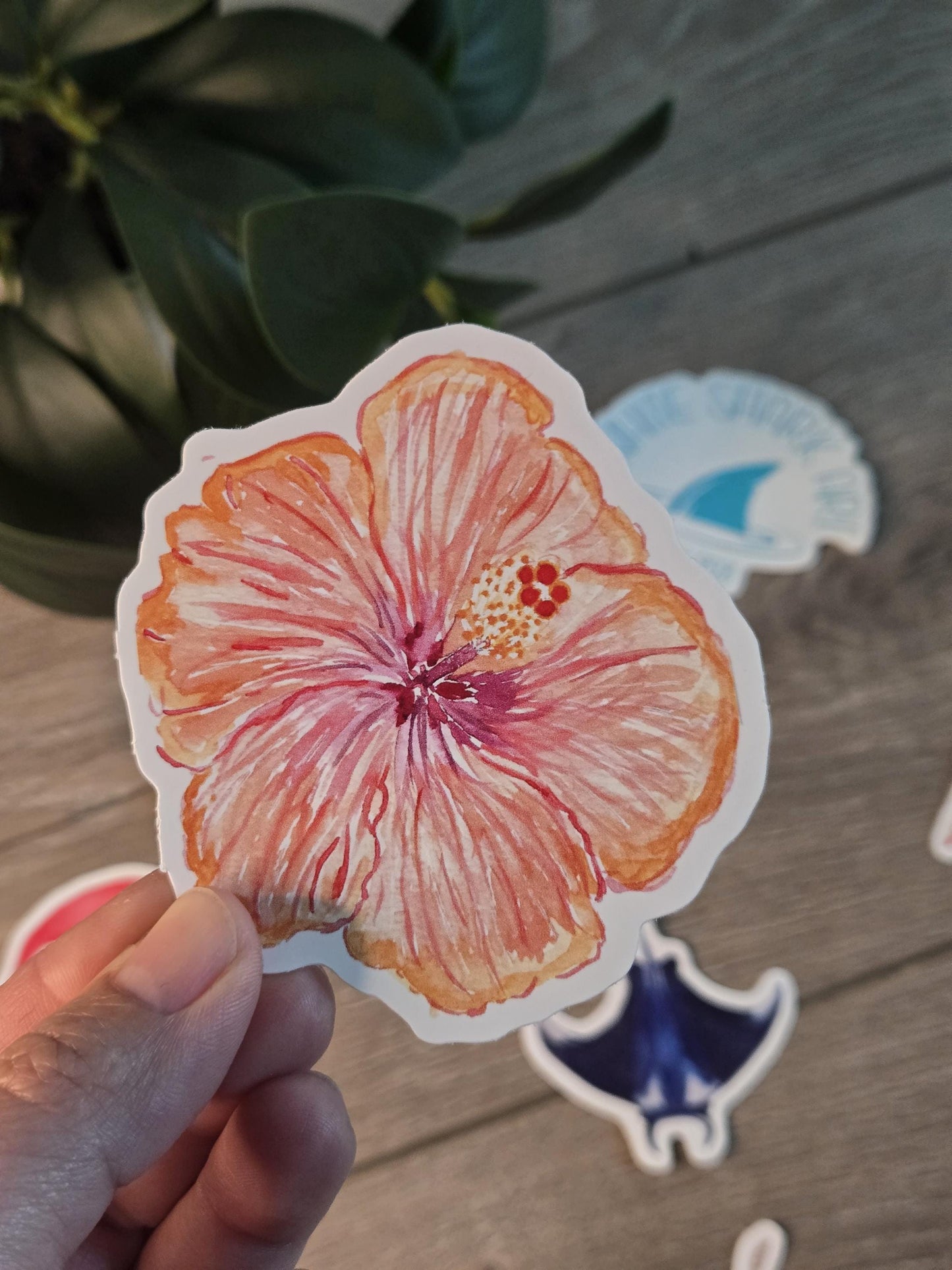 Hand-Painted Vinyl Watercolor Hibiscus Sticker (3.5") Waterbottle  Decal