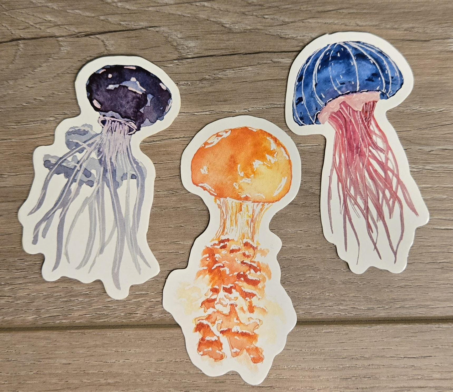 Hand-Painted Vinyl Watercolor Jellyfish Stickers (3.5")- Watercolor Decal