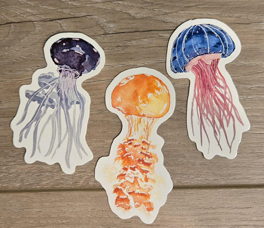 Hand-Painted Vinyl Watercolor Jellyfish Stickers (3.5")- Watercolor Decal