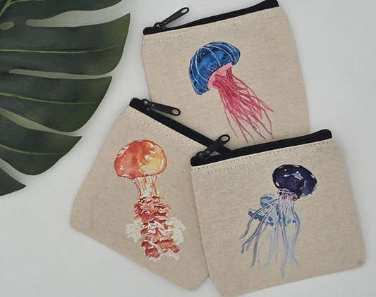 Mini zippered pouch, small cosmetic, jellyfish bag