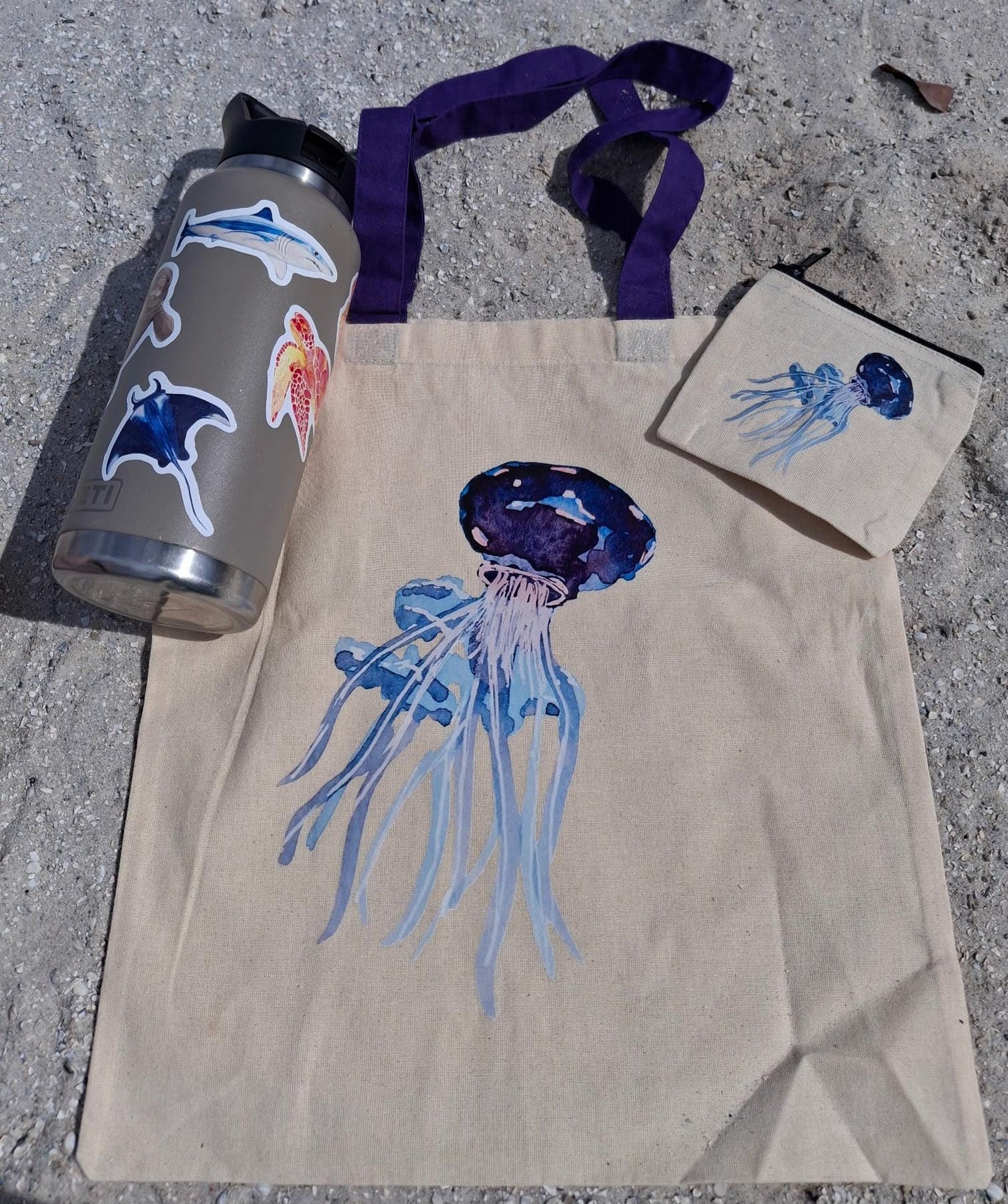 Mini zippered pouch, small cosmetic, jellyfish bag