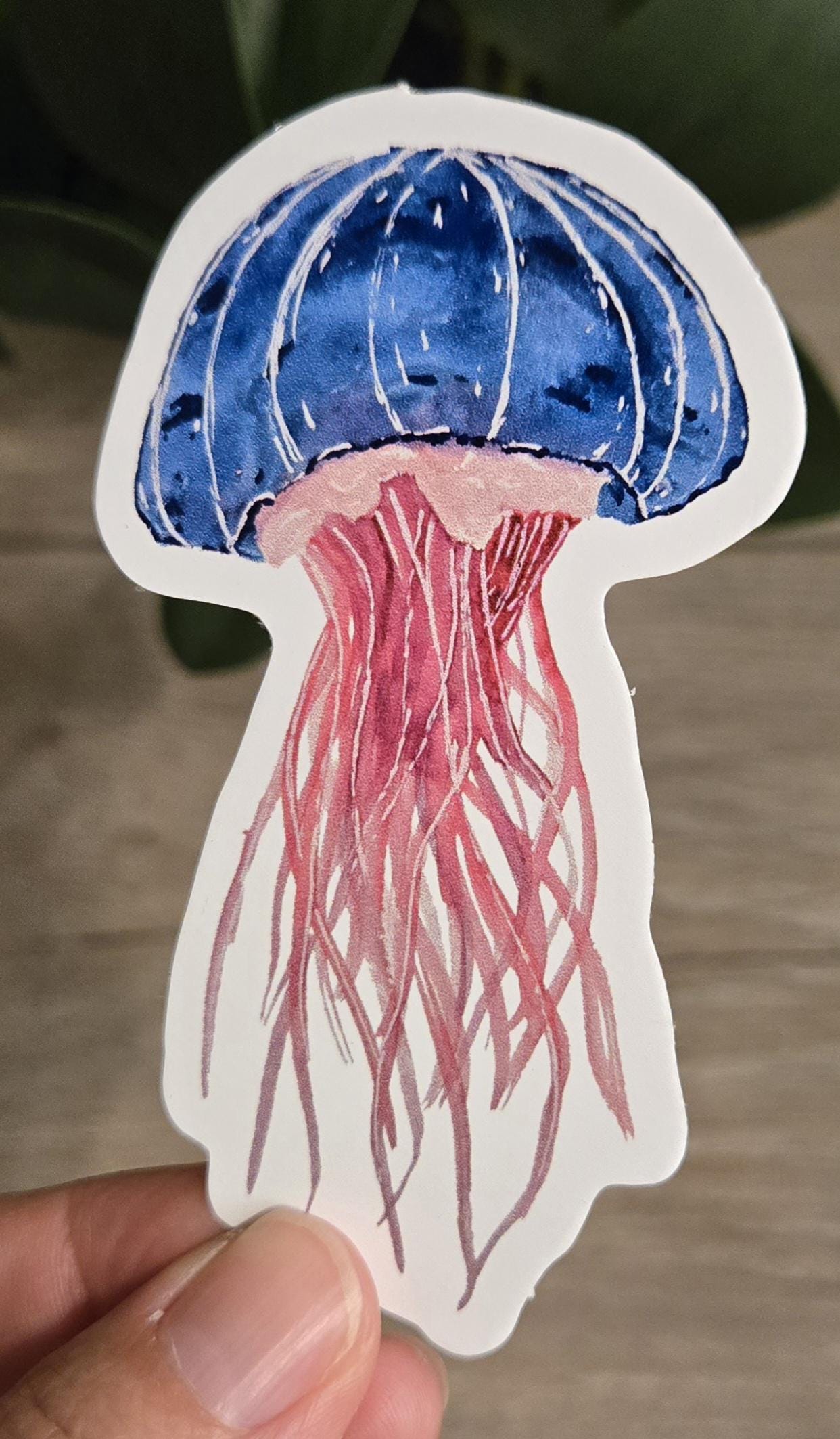 Hand-Painted Vinyl Watercolor Jellyfish Stickers (3.5")- Watercolor Decal